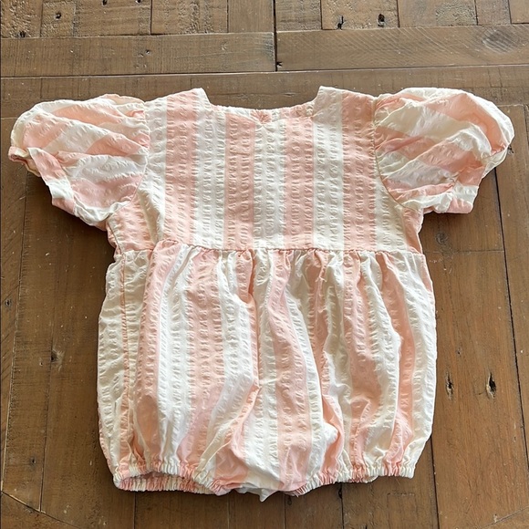 Anne Shirley Boutique Pink and White Striped texture Short Romper - Picture 1 of 6